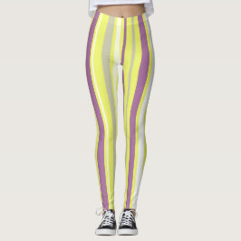 Legging Abstrato Art Cinzas Roxas Amarelas Stripes Brancas