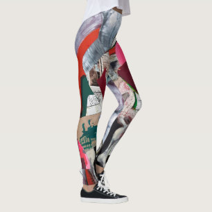 Legging Abstrato Art Collage pintado manualmente