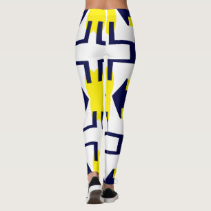 Legging Abstrato Art Dark Azul Amarelo Branco