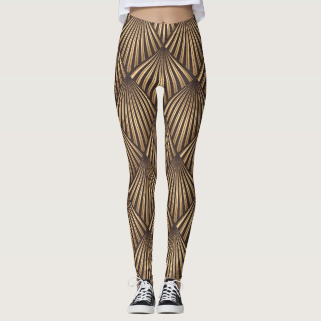 Legging Abstrato Art Deco: Elegância Dourada. (Frente)