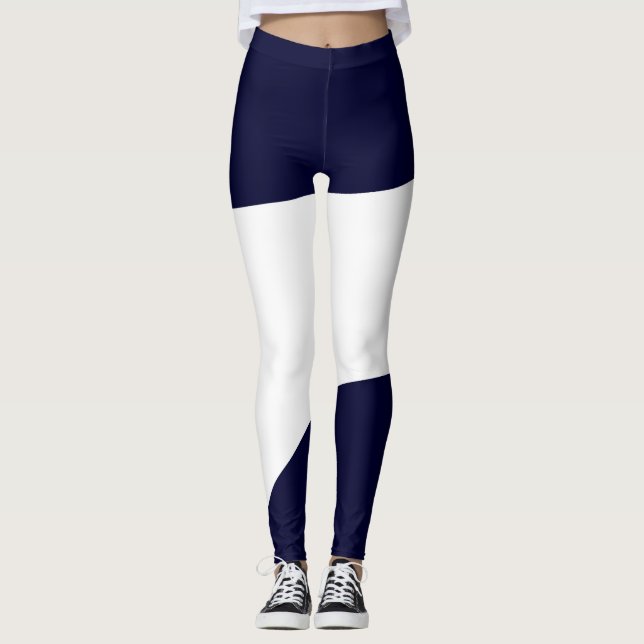 Legging Abstrato Art Escuro Azul Escuro Branco (Frente)