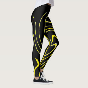 Legging Abstrato Art Preto Linhas Brancas Twirl Minimalism