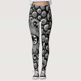Legging abstrato-arte, patas pretas e cinzas