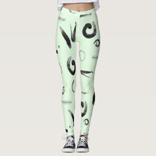 Legging Abstrato asiático preto sobre Design verde