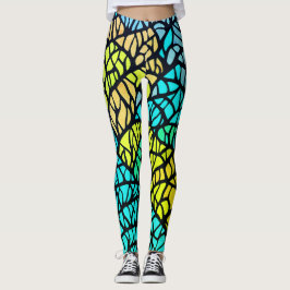 Legging Abstrato Azul, Amarelo-Amarelo - Vidro Arrado