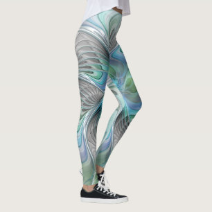 Legging Abstrato Azul Borboleta Verde Fantasia Arte Fracta