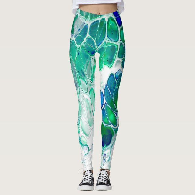 Legging Abstrato azul branco verde azul-azul de Artsy, col (Frente)