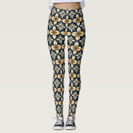 Legging Abstrato Azul E Dourado