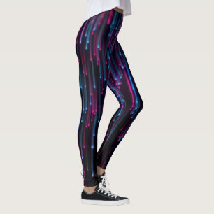 Legging Abstrato Azul e Linhas Roxas do Neon a Preto