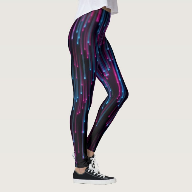 Legging Abstrato Azul e Linhas Roxas do Neon a Preto (Direita)