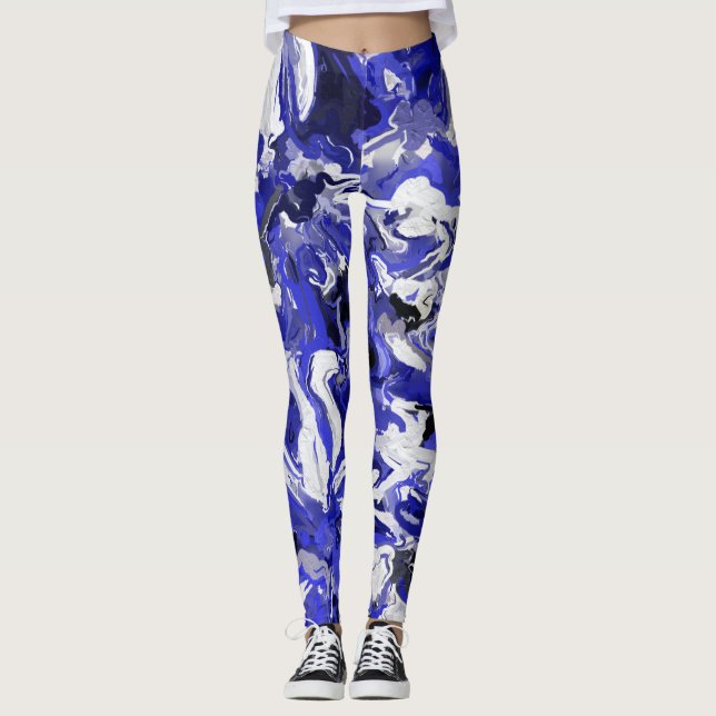 Legging Abstrato Azul, Preto e Branco (Frente)