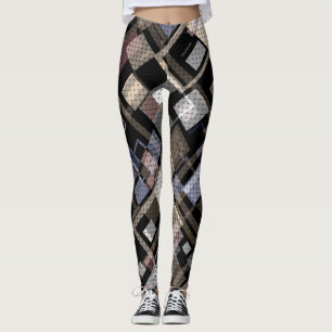Legging Abstrato, bege, preto, xadrez