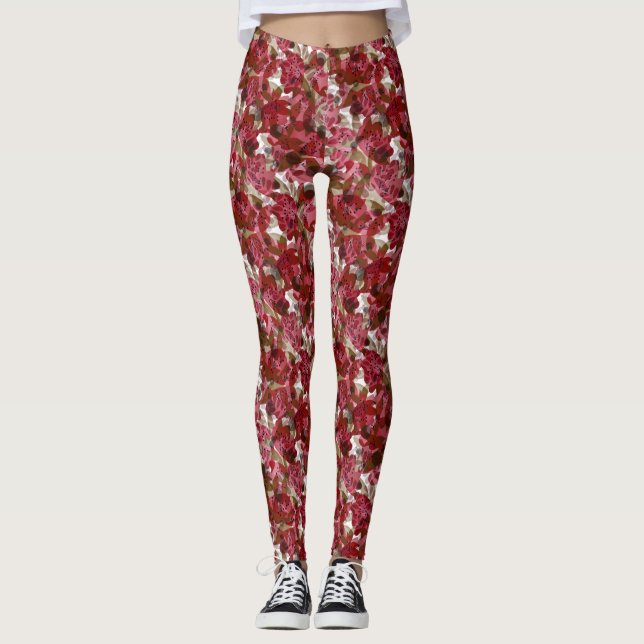 Legging Abstrato belas flores vermelhas,, design floral (Frente)