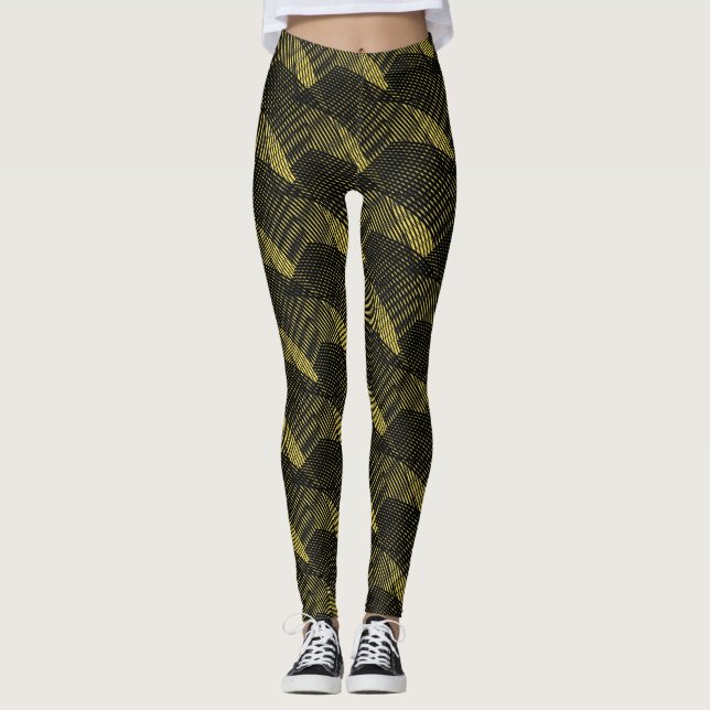 Legging Abstrato Black Lines Modern Yellow (Frente)