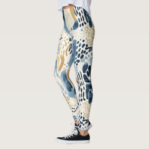 Legging Abstrato Branco Azul