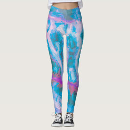 Legging Abstrato Branco Cor Azul-Rosa Moderna