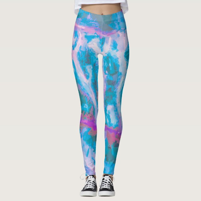 Legging Abstrato Branco Cor Azul-Rosa Moderna (Frente)