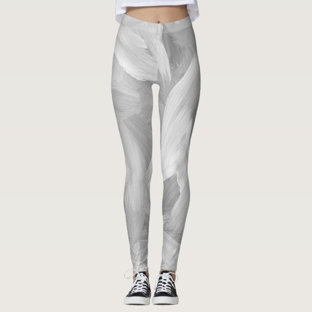 Legging Abstrato Branco e Cinza Brushstokes Design (Frente)