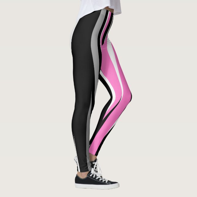 Legging Abstrato branco e preto-e-rosa (Direita)