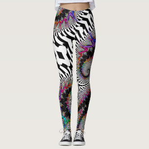 Legging Abstrato Branco Espiral Branco Fractal Arco-Íris