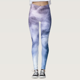 Legging Abstrato branco-roxo azul nuvens celestiais fumam