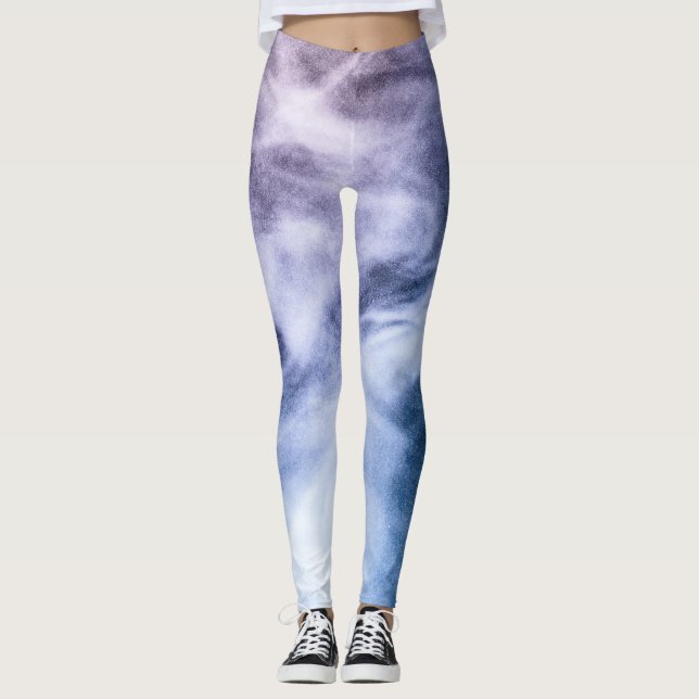 Legging Abstrato branco-roxo azul nuvens celestiais fumam (Frente)
