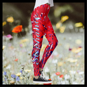 Legging Abstrato branco vermelho do azul, nome