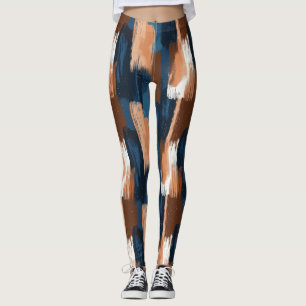 Legging Abstrato Brushstrokes em Azul, Branco e Marrom