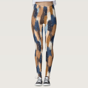 Legging Abstrato Brushstrokes em Azul, Branco e Marrom (2)