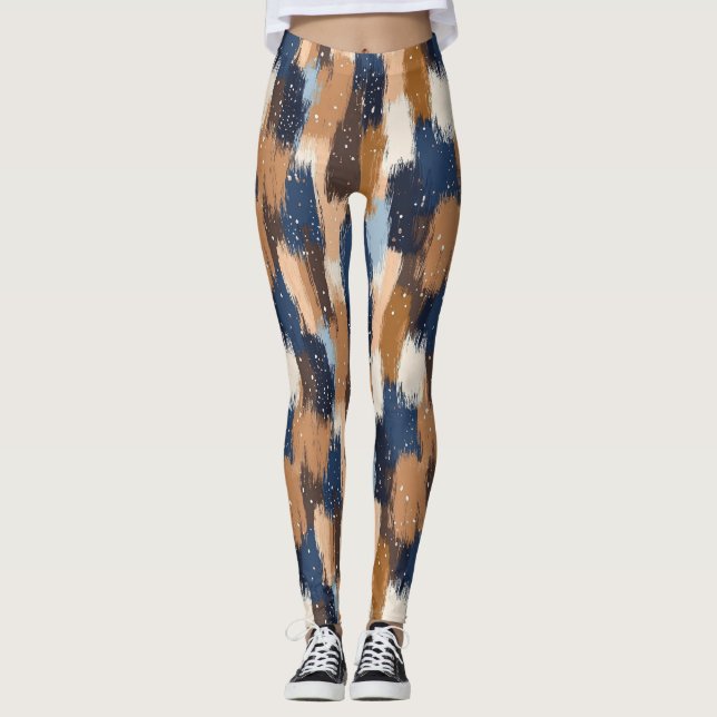 Legging Abstrato Brushstrokes em Azul, Branco e Marrom (2) (Frente)