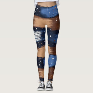 Legging Abstrato Brushstrokes em Azul, Branco e Marrom (3)
