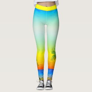 Legging Abstrato Caribe Cena de Saída Tropical do Céu