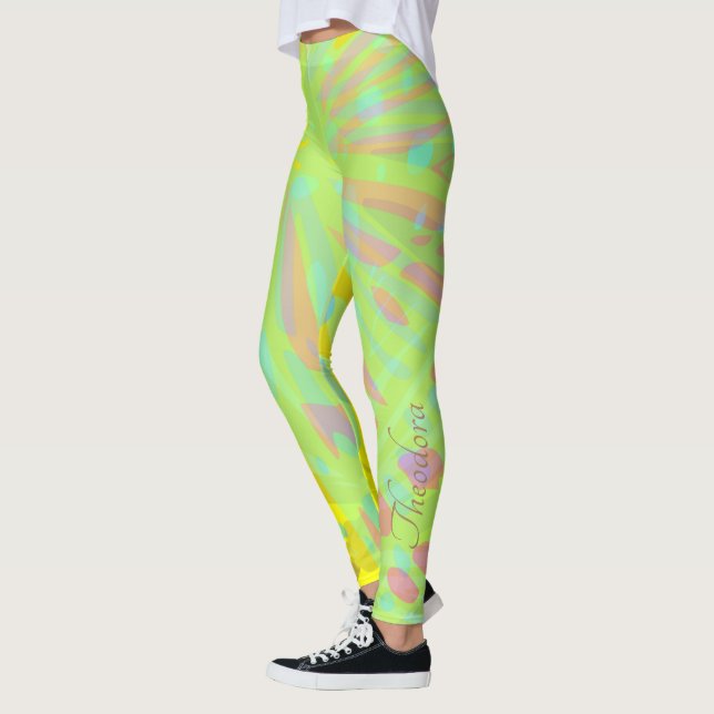 Legging Abstrato Chic Borboleta Dourada Amarelo Violeta (Esquerda)