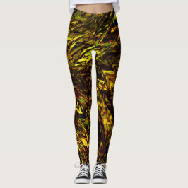 Legging Abstrato com bandas grandes curvas em ouro a verde