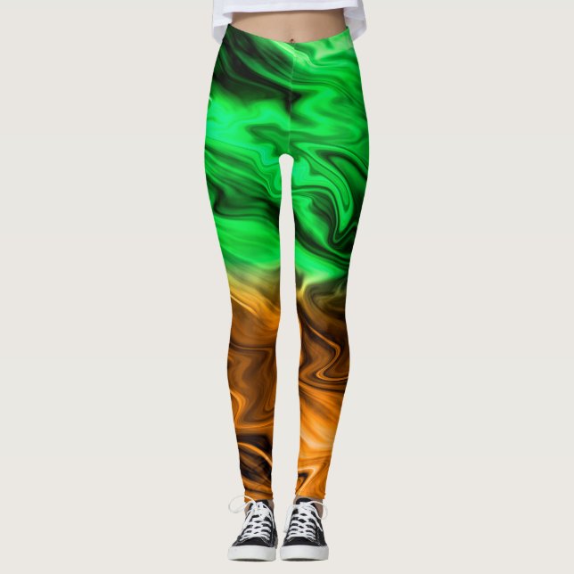 Legging Abstrato com manchas indefinidas em verde laranja (Frente)