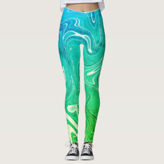 Legging abstrato com vários tipos de fluido de cor verde