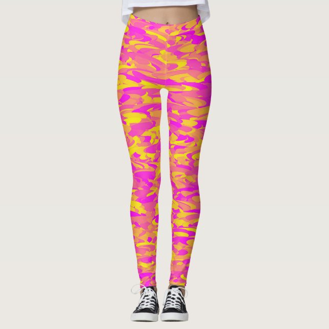 Legging Abstrato cor-de-rosa amarelo-amarelo (Frente)