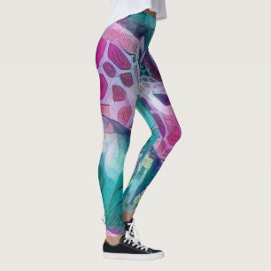 Legging Abstrato da Criativa de Vida Selvagem Rosa e Teal 