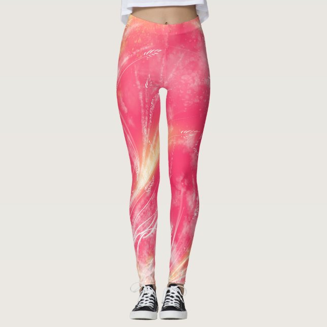 Legging Abstrato Dandelions e vagalumes vermelhos (Frente)