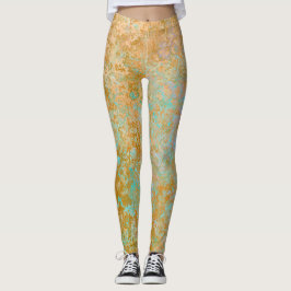 Legging Abstrato de Álcool Patina Azul Dourada e Turquesa