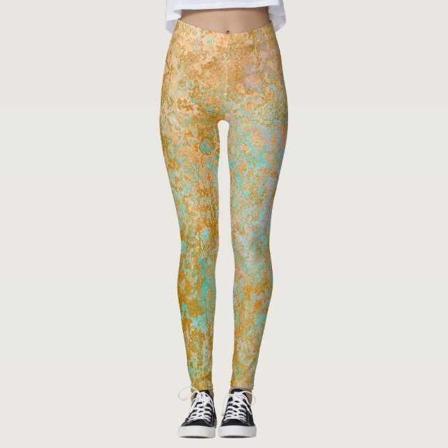 Legging Abstrato de Álcool Patina Azul Dourada e Turquesa (Frente)