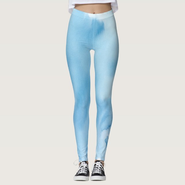 Legging Abstrato de Aquarela Azul (Frente)