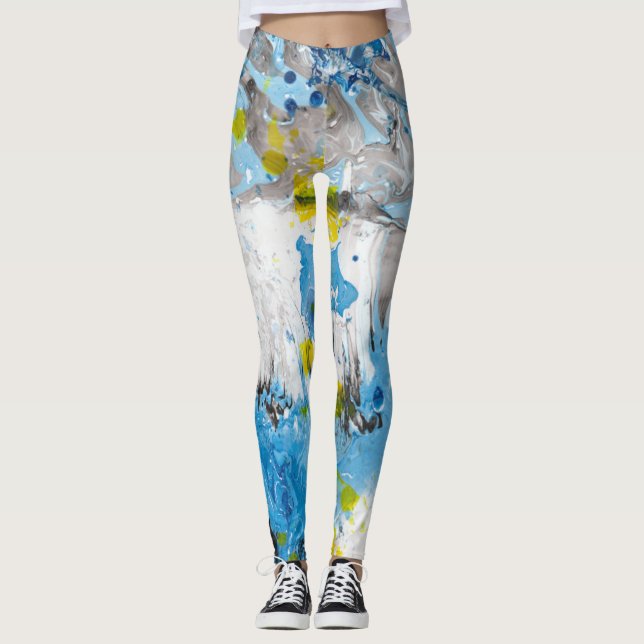 Legging Abstrato de Arte Elegante Moderna e Amarela Azul (Frente)