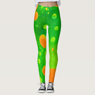 Legging Abstrato de Arte Laranja e Bolha Verde