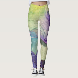Legging Abstrato de Arte Líquida de Álcool Multicolorido P