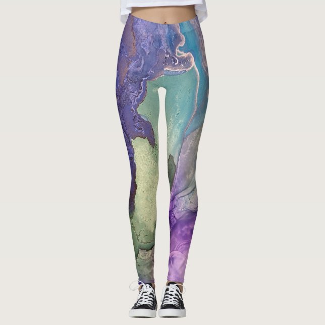 Legging Abstrato de Arte Líquida de Álcool Multicolorido P (Frente)