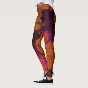 Legging Abstrato de calcário em púrpura e laranja queimado