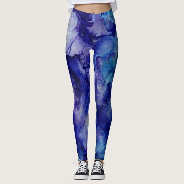 Legging Abstrato de Coloração d'água com espiral de tinta (Frente)