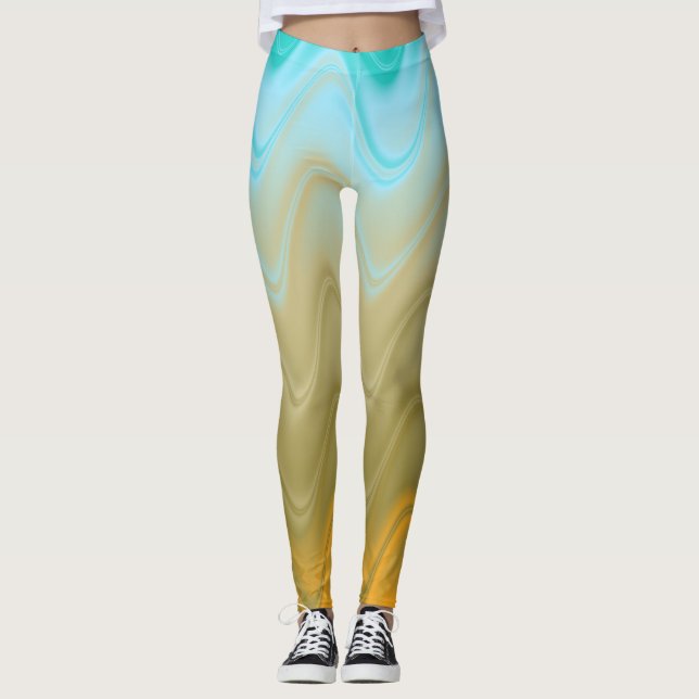 Legging Abstrato de cor azul-acastanhada laranja verde (Frente)
