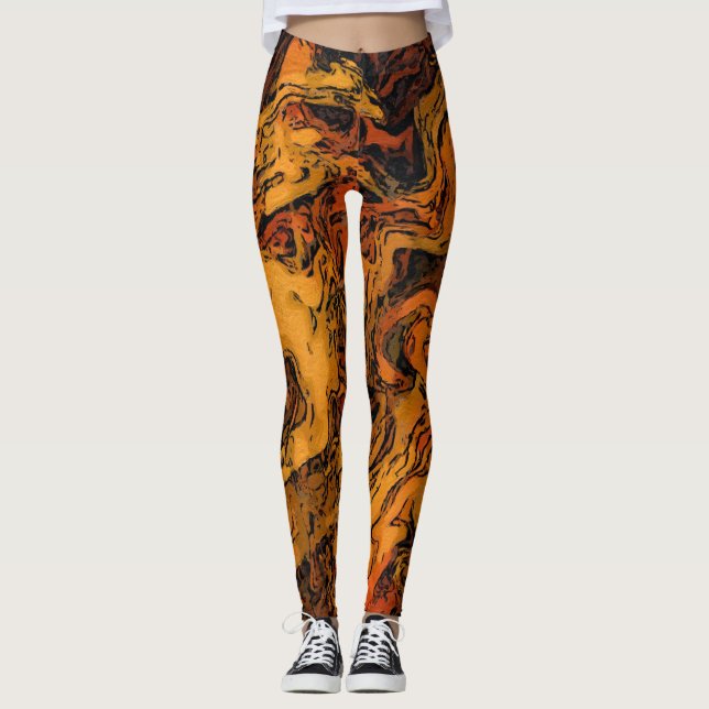 Legging Abstrato de cor laranja, amarelo e preto (Frente)